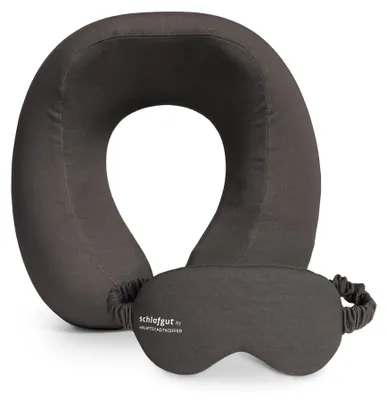 Produktbild von Reise-Set Reisekissen Memory Foam + Schlafmaske licht-blockierend Nackenkissen Flugzeug Bezug abnehmbar waschbar, Nackenhörnchen Augenmaske Reisezubehör