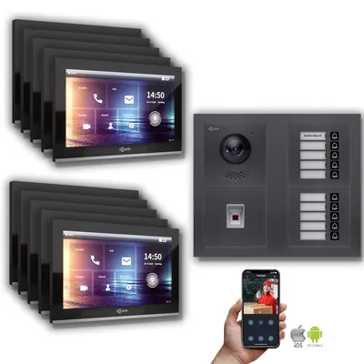 Produktbild von Goliath IP Video Türsprechanlage 10-Familienhaus Fingerprint Anthrazit : 10 Zoll Schwarz : Aufputz Dose Monitor Farbe: 10 Zoll Schwarz Montage: Aufputz Dose