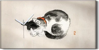 Produktbild von Wandkunst Leinwand Bild Uhr 60x30 Gemälde Asiatische Tier Katzen Kunst - weiße Hände