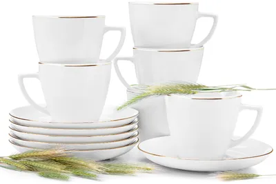 Obrázek produktu pro Sada hrnků Konsimo pro 6 osob (12 ks) "BOSS", bílá, porcelán, elegantní, 17,5 cmx350 ml