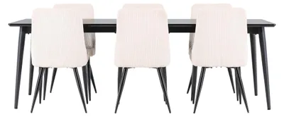 Productafbeelding van Ellis eethoek eettafel zwart 6 stoelen fluweel beige.