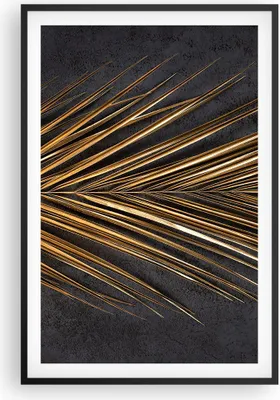 Produktbild von Gerahmtes Poster - Schwarzer Rahmen - Blatt golden schwarz - 61x91,5 cm - Wand Bild - Wanddeko - Wandbilder - Kunstposter - Wandposter - Bilderrahmen - Bilder - Kunstdruck - P2BPA61x91-5091