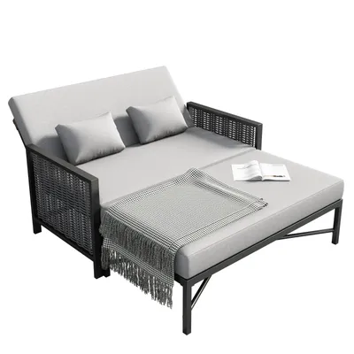 Produktbild von Gartenmöbel für 2 Personen, Gartensofa, Freizeitsofa, Outdoor-Liegebett, verstellbare Rückenlehne (5-stufig, 0-65°), versenkbare Fußstütze, grau
