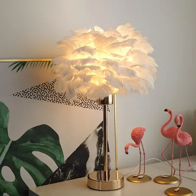 Produktbild von JDONG Tischleuchte Weiße Feder, Federleichte E27 flauschige Dekolampe, Nachttischlampe Warmweiß, Nachtlicht fürs Schlafzimmer, Wohnzimmer,∅30 cm* 38cm