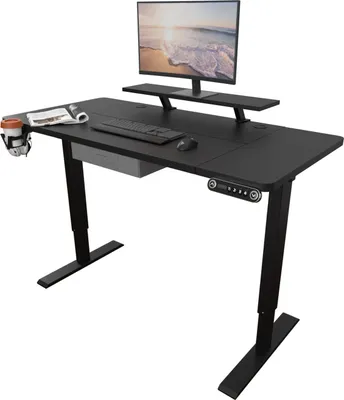 Produktbild von Hilodesk 140 cm Höhenverstellbar Elektrischer Schreibtische Sitz- und Stehständer für Zuhause Bürotische mit Monitorständer und Schublade,Schwarz