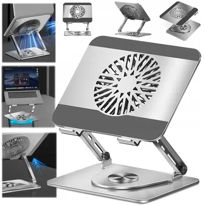 Image de Support de refroidissement rotatif à 360° pour ordinateur portable, en aluminium, avec ventilateur