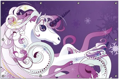 Produktbild von Wallario Outdoor-Poster für Garten oder Balkon, Motiv Einhorn in lila und pink, in ca. 100 x 150 cm