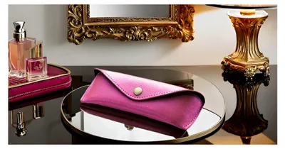 Produktbild von Brillen-Etui aus echtem Leder, Etui für Brillen und Sonnenbrillen, Lederetui mit Klappverschluss und einem Druckknopfverschluss aus Metall, Ledercase, klein, rosa, ca. 16 x 5,5 x 3 cm