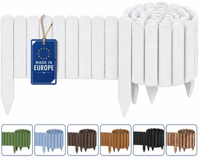 Produktbild von Woodygift Beeteinfassung Holz Rollzaun Gartenzaun Rasenkante Palisade Flexibler Rollborder für Beet und Rasen Weiß 20x200 cm