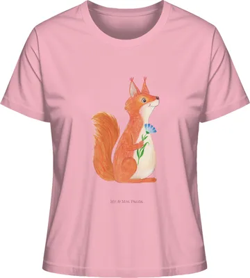 Produktbild von Mr. & Mrs. Panda Damen Oberteil Eichhörnchen Blume Größe S - Baumwolle Pink - Geschenk, Lustige Sprüche, Spaß, Spruch Positiv, Motivation, Lachen, Sommershirt, Eichhorn
