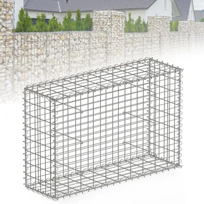Immagine prodotto di Floordirekt Cesto a gabbione Lenox, cesto in acciaio zincato, schermatura per giardino, parete a gabbione in rete metallica, divisorio per esterni, 100x80x30 cm