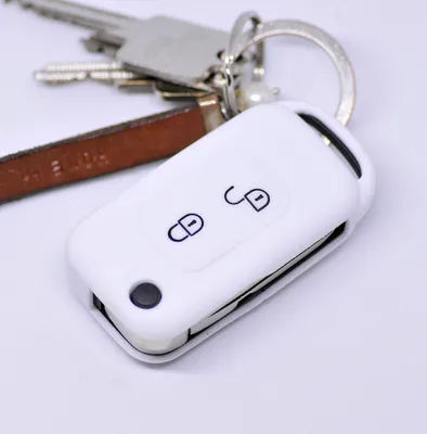 Produktbild von Auto Schlüssel Hülle Silikon Schutz Cover Weiß kompatibel mit Mercedes Benz SLK A-Klasse R170 W168 2 Tasten Klappschlüssel
