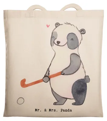 Produktbild von Mr. & Mrs. Panda Shopping Tasche Panda Hockey spielen - Transparent - Geschenk, Verein, Beutel, Schultasche, Stoffbeutel, Hockeyschläger, Tote Bag, Feldhockey