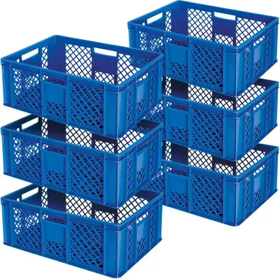 Produktbild von 6x Eurobehälter durchbrochen/Stapelkorb, Industriequalität, lebensmittelecht, 600 x 400 x 240 mm, blau