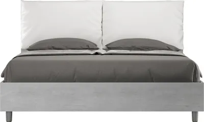 Image de ITYHOME - Lit queen size avec sommier 160x200 gris béton coussins similicuir blanc Egos Antea