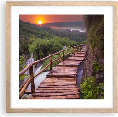Produktbild von Gerahmtes Poster - Rahmen in heller Eiche - Park Natur Wasser - 40x40 cm - Wand Bild - Wanddeko - Wandbilder - Wandposter - Bilderrahmen - Bilder - Kunstdruck - Wandbild - P2NAC40x40-3962
