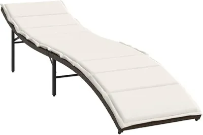 Productafbeelding van Tuinstoel met verstelbare rugleuning (3 standen), ligbed met kussen, bruin, 55x199x50 cm. Gemaakt van polyrotan. Ligstoel, strandstoel, tuinstoel voor tuin, terras, balkon of zwembad