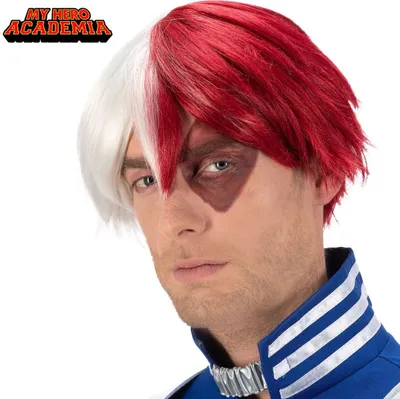 My Hero Academia Perücke Shoto Todoroki Manga-Perücke weiß-rot für Herren Fasching Karneval Mottoparty Anime Manga Paar- und Gruppenkostüm Cosplay