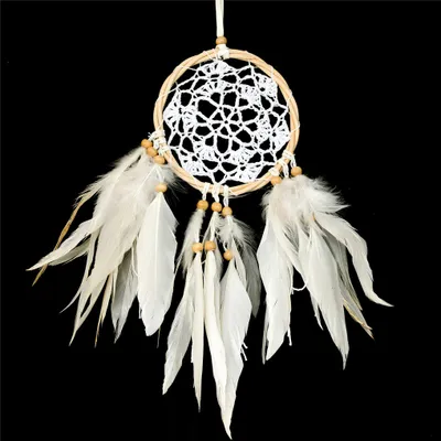 Produktbild von Traumfänger Dreamcatcher gehäkelt Rattanring Ø 12cm Länge ca. 43cm weiß Indianer