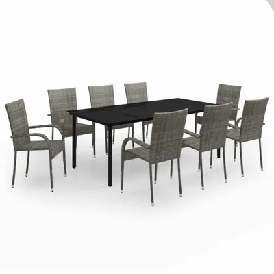 Produktbild von vidaXL 9-tlg. Garten-Essgruppe Grau und Schwarz