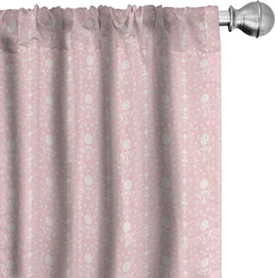 Immagine prodotto di ABAKUHAUS Tende floreali, tende, design bicolore in stile damasco con motivi floreali vintage retrò, 2 pezzi 75 x 175 cm, rosa chiaro e bianco