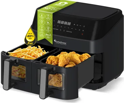 Zdjęcie produktu dla Cyfrowa Frytownica beztłuszczowa TurboTronic dwie komory 2x4,5L 9L z szybą 1600w Czarna