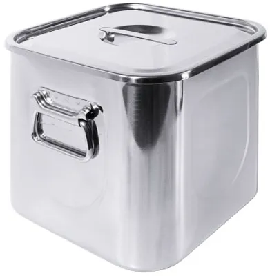 Imagen del producto de Contenedores de almacenamiento con dos asas abatibles, con tapa, fabricados en acero inoxidable 18/10, de acabado brillante, apilables y de alta calidad