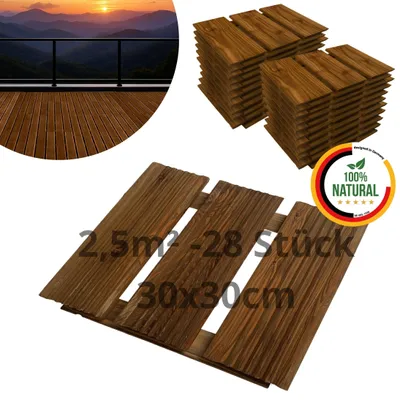 Obrázek produktu pro Floranica dřevěné dlaždice 28 ks /2,5 m² 30x30 cm hnědá terasové dlaždice modřínové dřevo balkonové dlaždice stupačky