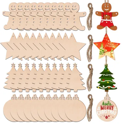 40 Holz-Weihnachtsanhänger zum Bemalen, 4 Motive, DIY-Deko