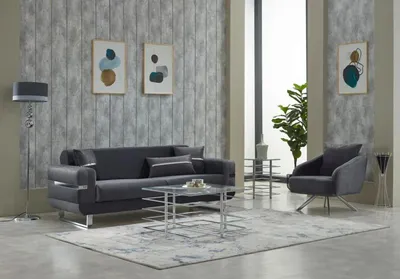 Produktbild von Garnitur Dreisitzer Sofa Stoffsofa Polstersofa Grau Sessel 2tlg Couch