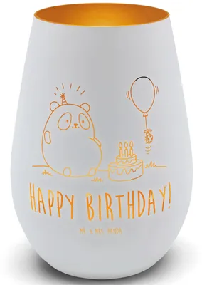 Produktbild von Mr. & Mrs. Panda Teelichthalter Panda Geburtstag - Weiß - Geschenk, Windlicht Glas, Kerzenhalter, Laterne