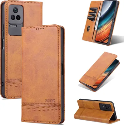Produktbild von Redmi K40S Leder Hülle, Klapphüllen Brieftasche Magnetverschluss Ständer Schutzhülle für Xiaomi Redmi K40S Braun