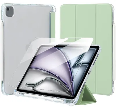 Image de Coque + Verre Trempé pour iPad Air 13 Pouces (M4 2026, M3 2025, M2 2024) Protection Anti-Rayures avec Porte-Stylet - Vert