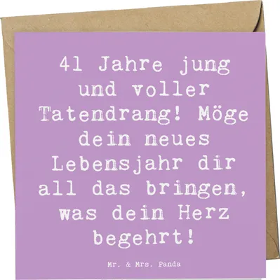 Produktbild von Mr. & Mrs. Panda Grußkarte Spruch 41. Geburtstag Tatendrang - Lavendeltraum - Geschenk, Klappkarte, Happy Birthday, Mittvierziger, Glückwunschkarte, faltkarte, Alter