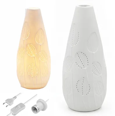Zdjęcie produktu dla Lampka Nocna Dekoracyjna Porcelanowa Stołowa 28cm Biała do Sypialni Salonu