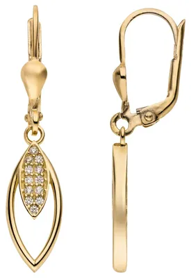 Produktbild von Ohrringe Ohrhänger spitzoval aus 333 Gold Gelbgold mit 24 Zirkonia 31,5x6,8mm
