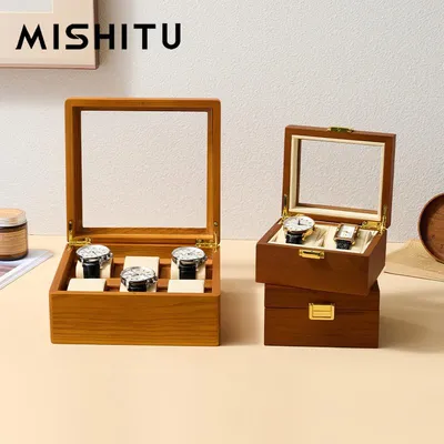 Produktbild von STUNQ® 1/2/6 Gitter Uhrenbox aus Holz – Uhrenorganizer Aufbewahrungsbox für Uhren, Uhren Display Case, Luxus Geschenkbox für
