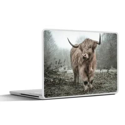 Produktbild von MuchoWow® Laptop Aufkleber Sticker Cover Schottischer Highlander - Wald - Nebel - Kuh - Tiere - Natur 30x21 cm - Sticker für Laptop - Selbstklebend