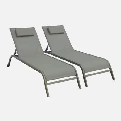 Immagine prodotto di Set 2 lettini prendisole in acciaio con cuscino e ruote multiposizione, Verde kaki