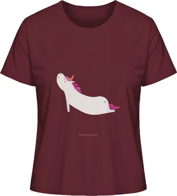 Produktbild von Mr. & Mrs. Panda Oberteil Damen Einhorn Yoga Größe M - Burgundy - Geschenk, Kurzarmshirt, Entspannung, Unicorn, T-Shirt, Namaste, Basic, Achtsamkeit, Sport, Shirt
