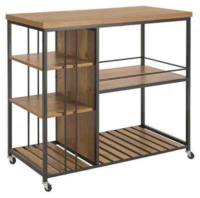 SoBuy Küchenwagen SVW18-II-F im Industrial-Stil mit Holz- und Metallakzenten, 3 Ablagen
