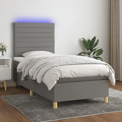 Produktbild von Boxspringbett mit Matratze & LED Dunkelgrau 100x200 cm Stoff
