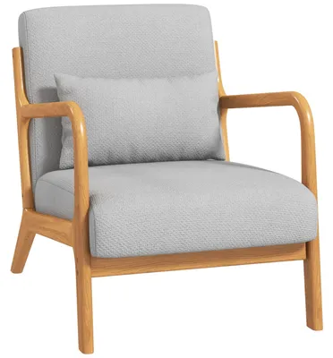 Imagen del producto de Sillón - Silla reclinable - Butaca - Sillón de descanso - Tapizado en gris claro - Estructura de madera maciza