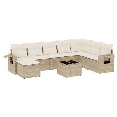 Produktbild von 9-tlg. Garten-Sofagarnitur mit Kissen Beige Poly Rattan