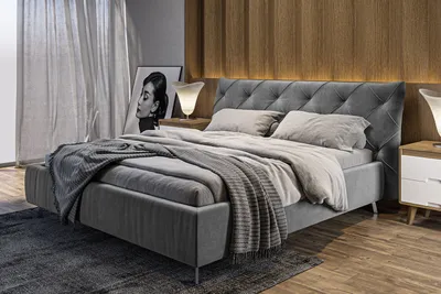 Produktbild von KAWOLA Bett ANNY Polsterbett Kopfteil niedrig Velvet grau 140x200cm