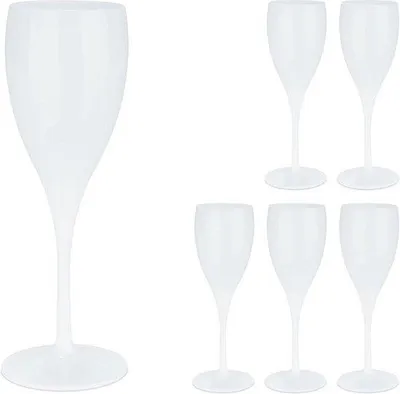 Productafbeelding van Famanu set van kunststof champagneglazen - 6 stuks, BPA-vrij, herbruikbaar, onbreekbaar, 140 ml, wit