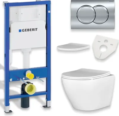 Produktbild von WC SET: Vorwandelement Duofix + Toilette Slim Soft-Close Desna Weiß + Schallschutzmatte + Betätigungsplatte in Chrom