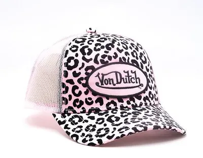 Obrázek produktu pro Kšiltovka Von Dutch Originals Trucker s leopardím sametovým potiskem a nášivkou VD v růžové barvě