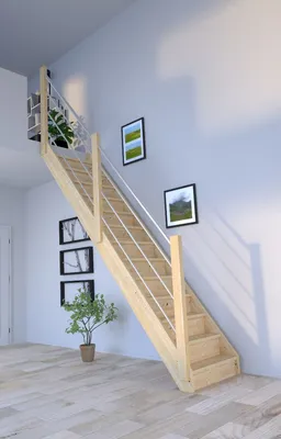 Produktbild von Holztreppe Korfu gerade-Holz-Edelstahl Geländer-links-mit Setzstufen