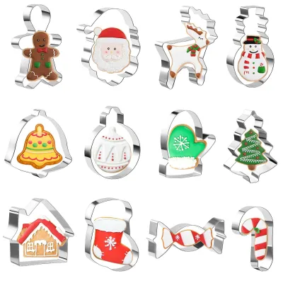 12 Weihnachts-Ausstechformen aus Edelstahl, Keksformen